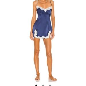 Elegant Navy Blue Lace Trim - Cassandra Slip